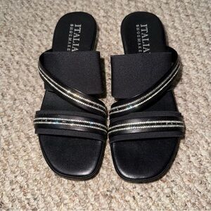 Black and silver platform sandals
